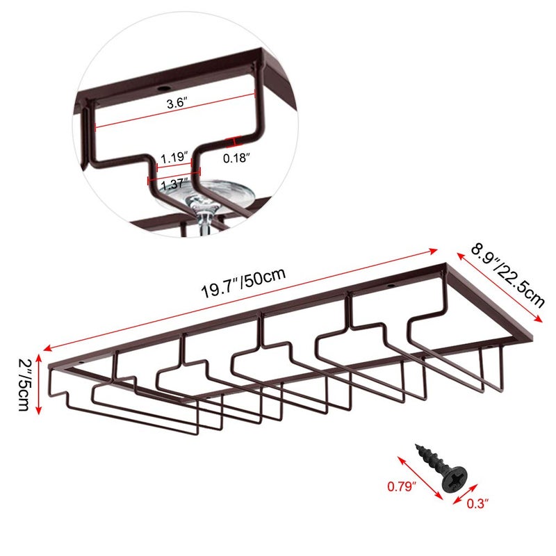 MOCOUM Wine Glasses Rack Under Cabinet Stemware Rack, Wine Glass Hanger Rack Wire Wine Glass Holder Storage Hanger for Cabinet Kitchen Bar (Brown, 5 Rows 1 Pack) - Image 3